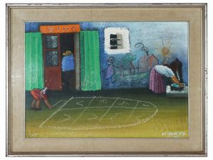 Mustapha Yehya - Interno con personaggi - Paesaggio con figura femminile