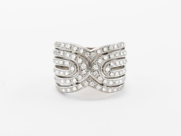 Anello a fascia in oro bianco con diamanti  - Asta Gioielli e orologi - Associazione Nazionale - Case d'Asta italiane
