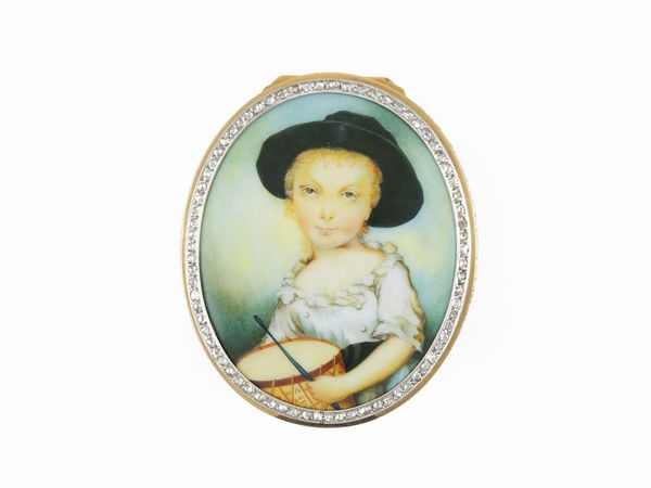 Tabacchiera in oro rosa e argento con diamanti e miniatura  - Asta Gioielli e orologi - Associazione Nazionale - Case d'Asta italiane
