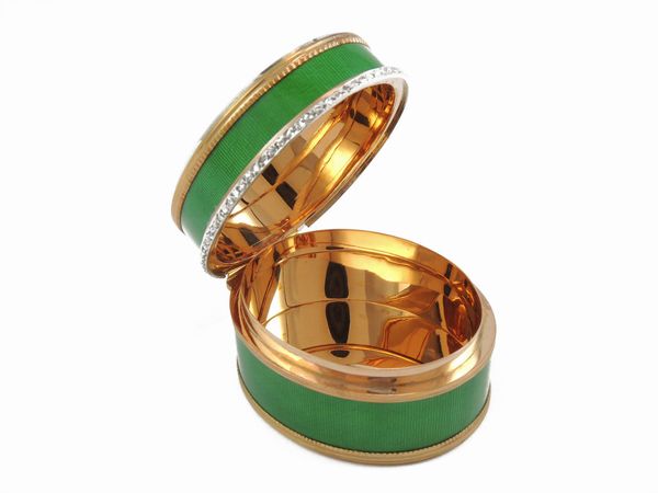 Tabacchiera in oro rosa e argento con diamanti e miniatura  - Asta Gioielli e orologi - Associazione Nazionale - Case d'Asta italiane