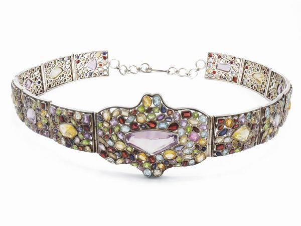 Cintura indiana in argento con gemme multicolore  - Asta Gioielli e orologi - Associazione Nazionale - Case d'Asta italiane