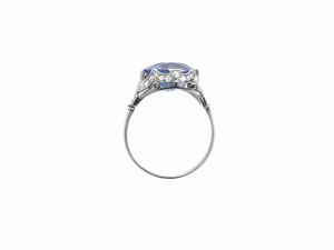 Anello in platino con diamanti e zaffiro  - Asta Gioielli e orologi - Associazione Nazionale - Case d'Asta italiane
