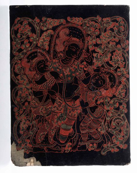 Pannello laccato raffigurante divinit, India, XIX secolo  - Asta Arte orientale - Associazione Nazionale - Case d'Asta italiane