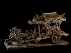 Carro intagliato in legno laccato, Cina, XX secolo  - Asta Arte orientale - Associazione Nazionale - Case d'Asta italiane
