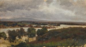 SASSI PIETRO (1834 - 1905) - Da Monte Testaccio. L�inondazione agli ultimi 8 giorni 1896