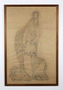 BARGELLINI UMBERTO (1884 - 1956) : Attribuito a. Studio per affresco raffigurante un angelo che sorregge una clessidra  - Asta Asta 401 | ARTE ANTICA E DEL XIX SECOLO Online - Associazione Nazionale - Case d'Asta italiane