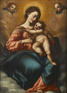 ARTISTA CENTROITALIANO DEL XVI SECOLO - Madonna con Bambino e cardellino