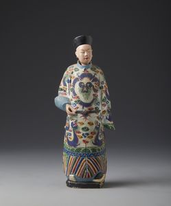 MANIFATTURA PIEMONTESE DEL XIX SECOLO - Magot in terracotta dipinta in policromia raffigurante un dignitario cinese