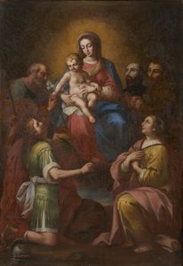 ARTISTA LOMBARDO VENETO DEL XVI SECOLO - Madonna con Bambino e santi