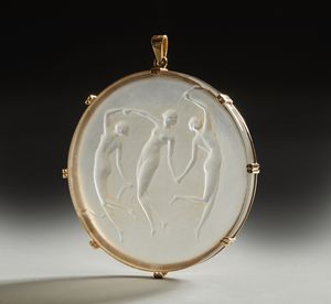 LALIQUE - Pendente in vetro bianco opalescente della serie Bacchantes, con supporto in oro