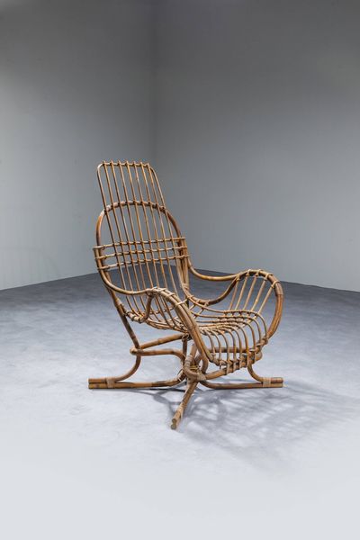 PRODUZIONE ITALIANA : Poltrona con struttura in vimini.  Anni '60 cm 116x80x75  - Asta Design - Associazione Nazionale - Case d'Asta italiane