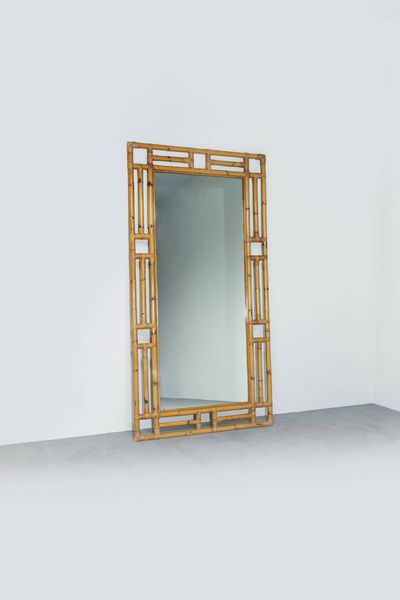 VIVAI DEL SUD : Specchiera in bamboo. Prod. Vivai del Sud anni '70 cm 198x106  - Asta Design - Associazione Nazionale - Case d'Asta italiane