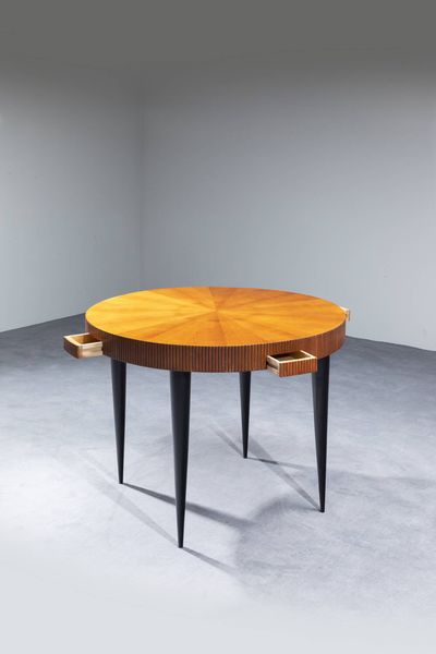 GIO PONTI Milano 1891 - 1979 : Tavolo con piano in legno bordo grissinato  cassetti a scomparsa  gambe coniche in legno laccato nero. Anni '50 cm 78x105 Corredato dell'Expertise del Gio Ponti Archives  - Asta Design - Associazione Nazionale - Case d'Asta italiane