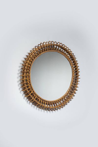 PRODUZIONE ITALIANA : Specchio con cornice in bamboo.  Anni '70 cm 70x70  - Asta Design - Associazione Nazionale - Case d'Asta italiane