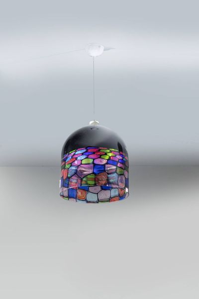 NOTI MASSARI : Lampadario in vetro a murrine. Prod. Leucos anni '70 h cm 85x36  - Asta Design - Associazione Nazionale - Case d'Asta italiane