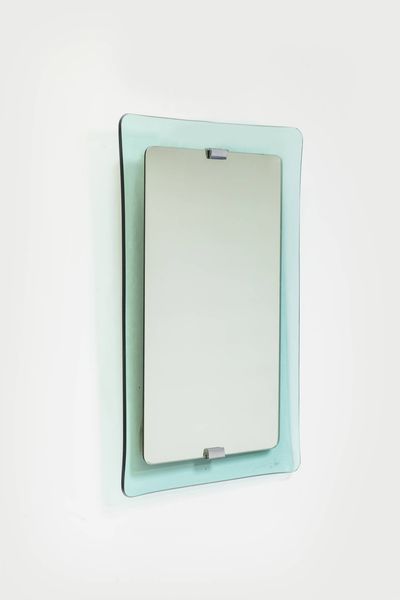 CRISTAL ART : Specchio rettangolare con cornice in vetro colorato curvato. Prod. Cristal Art anni '60 cm 88x61  - Asta Design - Associazione Nazionale - Case d'Asta italiane