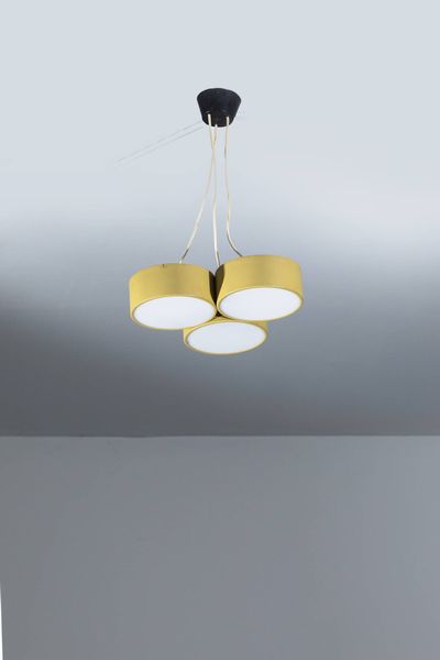 STILUX - MILANO  attribuito : Lampadario con struttura in metallo verniciato  diffusori in plexiglass. Anni '50 h cm 50x35  - Asta Design - Associazione Nazionale - Case d'Asta italiane