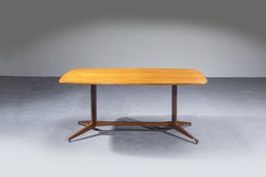 PRODUZIONE DANESE : Tavolo in legno con particolari in ottone.  Anni '60 cm 75x170x90  - Asta Design - Associazione Nazionale - Case d'Asta italiane