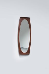 CAMPO & GRAFFI - Specchio con compensato curvato impiallaciato in legno  vetro specchiato. Prod. Home anni '60 cm 121x46