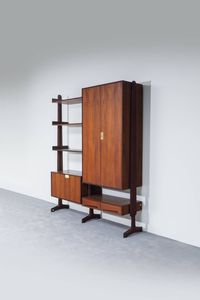 VITTORIO DASSI - Libreria modulare in legno e ottone. Prod. Dassi Mobili  Moderni Lissone anni '50 cm 205x170x41 5