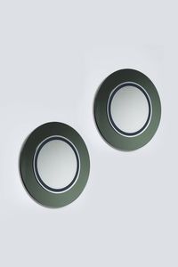 CRISTAL ART - Coppia di specchi in vetro colorato e vetro specchiato.  Prod. Cristal Art anni '60 diam. cm 70