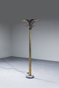 JANSEN MAISON - Lampada da terra in ottone e metallo con base in marmo. Anni '70 h cm 186x67 5