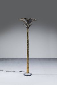 JANSEN MAISON : Lampada da terra in ottone e metallo con base in marmo. Anni '70 h cm 186x67 5  - Asta Design - Associazione Nazionale - Case d'Asta italiane