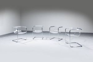 C2 : Quattro sedie con struttura in tubolare d'acciaio  seduta in materiale plastico. Prod. C2 anni '70 cm 67 5x50x52  - Asta Design - Associazione Nazionale - Case d'Asta italiane