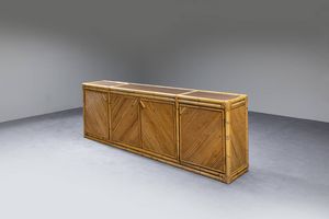 VIVAI DEL SUD : Grande credenza  a quattro ante con struttura in bamboo e piani in vetro.  Prod. Vivai sel Sud anni '70 cm 180 5x239x42  - Asta Design - Associazione Nazionale - Case d'Asta italiane