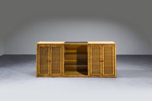 VIVAI DEL SUD : Mobile contenitore in bamboo con piani in vetro. Prod. Vivai del Sud anni '70 cm 84 5x197x41  - Asta Design - Associazione Nazionale - Case d'Asta italiane