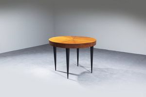GIO PONTI Milano 1891 - 1979 : Tavolo con piano in legno bordo grissinato  cassetti a scomparsa  gambe coniche in legno laccato nero. Anni '50 cm 78x105 Corredato dell'Expertise del Gio Ponti Archives  - Asta Design - Associazione Nazionale - Case d'Asta italiane