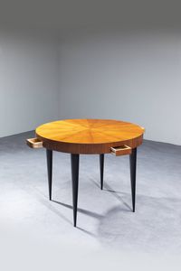 GIO PONTI Milano 1891 - 1979 : Tavolo con piano in legno bordo grissinato  cassetti a scomparsa  gambe coniche in legno laccato nero. Anni '50 cm 78x105 Corredato dell'Expertise del Gio Ponti Archives  - Asta Design - Associazione Nazionale - Case d'Asta italiane