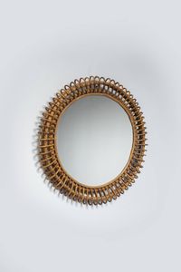 PRODUZIONE ITALIANA - Specchio con cornice in bamboo.  Anni '70 cm 70x70