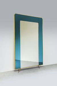 CRISTAL ART - Specchiera con bordo in ottone e vetri colorati. Prod. Cristal Art anni '60 cm 190x115