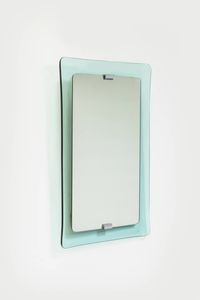 CRISTAL ART - Specchio rettangolare con cornice in vetro colorato curvato. Prod. Cristal Art anni '60 cm 88x61