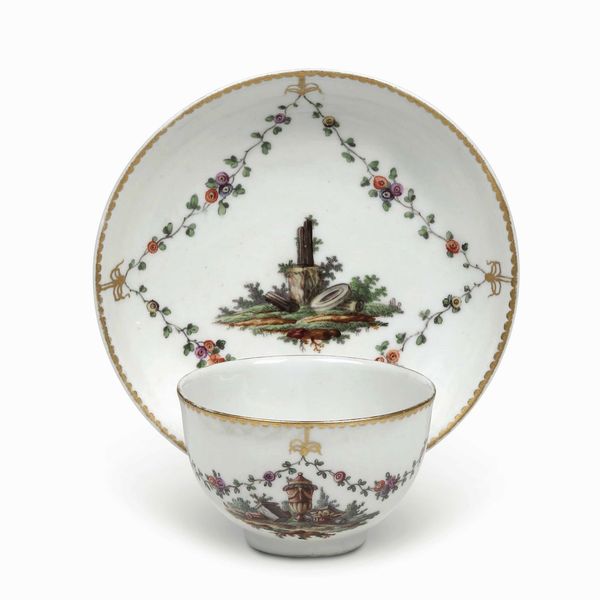 Tazza con piattino<BR>Germania, Manifattura di Ludwigsburg, 1760-1770  - Asta Porcellane venete ed europee di un'importante Famiglia veneziana - Associazione Nazionale - Case d'Asta italiane