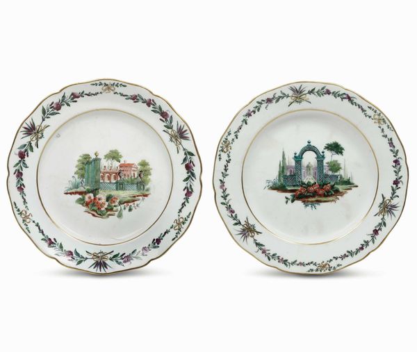 Coppia di piatti �a bers�<BR>Venezia, Manifattura Cozzi, 1775 circa  - Asta Porcellane venete ed europee di un'importante Famiglia veneziana - Associazione Nazionale - Case d'Asta italiane