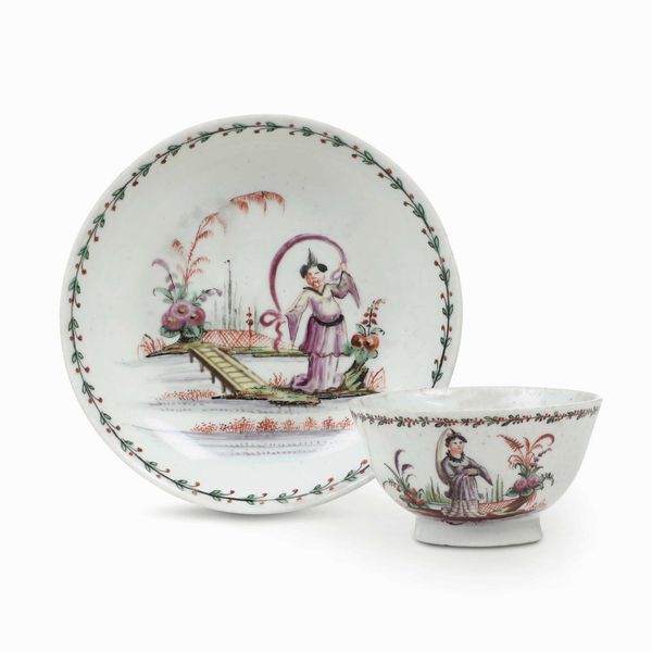 Una tazza e un piattino<BR>Nove,Manifattura Antonibon, gestione Parolin, 1780-1790  - Asta Porcellane venete ed europee di un'importante Famiglia veneziana - Associazione Nazionale - Case d'Asta italiane