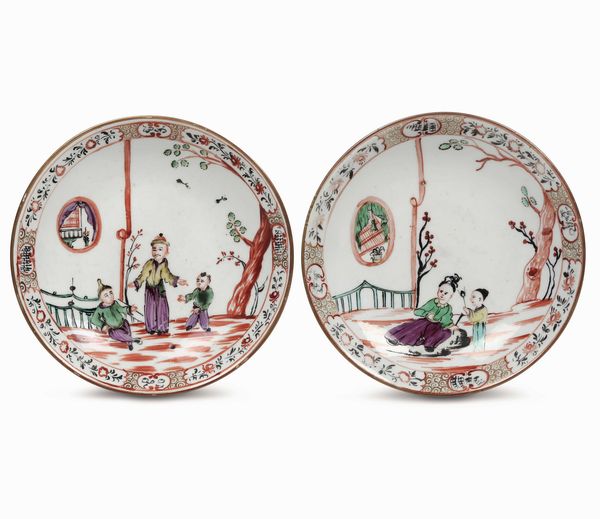 Coppia di tazze con piattino<BR>Venezia, Manifattura Cozzi, 1765-1770<BR>  - Asta Porcellane venete ed europee di un'importante Famiglia veneziana - Associazione Nazionale - Case d'Asta italiane