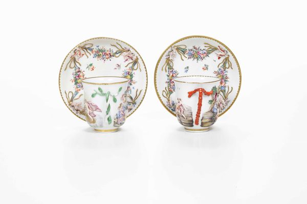 Due tazze e due piattini<BR>Doccia, Manifattura Ginori, verso la fine del XVIII secolo  - Asta Porcellane venete ed europee di un'importante Famiglia veneziana - Associazione Nazionale - Case d'Asta italiane