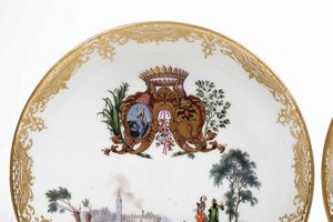 Coppia di piattini con stemma Pisani-Gambara e una coppia di tazzine<BR>Meissen, 1750-1755 circa<BR>  - Asta Porcellane venete ed europee di un'importante Famiglia veneziana - Associazione Nazionale - Case d'Asta italiane
