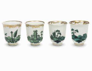 Quattro tazze e quattro piattini<BR>Vienna, Manifattura Imperiale, 1760 circa <BR><BR>  - Asta Porcellane venete ed europee di un'importante Famiglia veneziana - Associazione Nazionale - Case d'Asta italiane