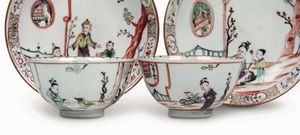 Coppia di tazze con piattino<BR>Venezia, Manifattura Cozzi, 1765-1770<BR>  - Asta Porcellane venete ed europee di un'importante Famiglia veneziana - Associazione Nazionale - Case d'Asta italiane