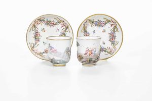 Due tazze e due piattini<BR>Doccia, Manifattura Ginori, verso la fine del XVIII secolo  - Asta Porcellane venete ed europee di un'importante Famiglia veneziana - Associazione Nazionale - Case d'Asta italiane