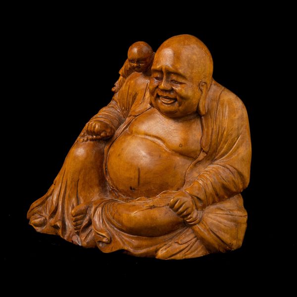 Figura di Budai scolpita in legno, Cina, XX secolo  - Asta Asian Art - Associazione Nazionale - Case d'Asta italiane