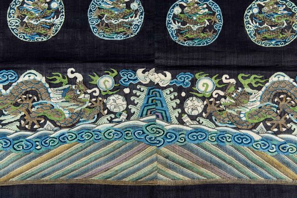 Tessuto in seta ricamato con figure di draghi, Cina, XX secolo  - Asta Asian Art - Associazione Nazionale - Case d'Asta italiane