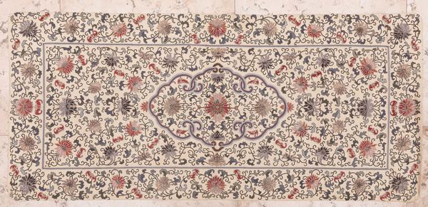 Tessuto in seta finemente ricamato con decoro floreale, Cina, Dinastia Qing, epoca Qianlong (1736-1796)  - Asta Asian Art - Associazione Nazionale - Case d'Asta italiane