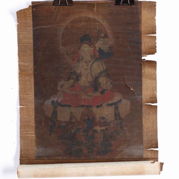 Dipinto su carta raffigurante figura di Buddha, Cina, Dinastia Qing, XVII secolo  - Asta Asian Art - Associazione Nazionale - Case d'Asta italiane