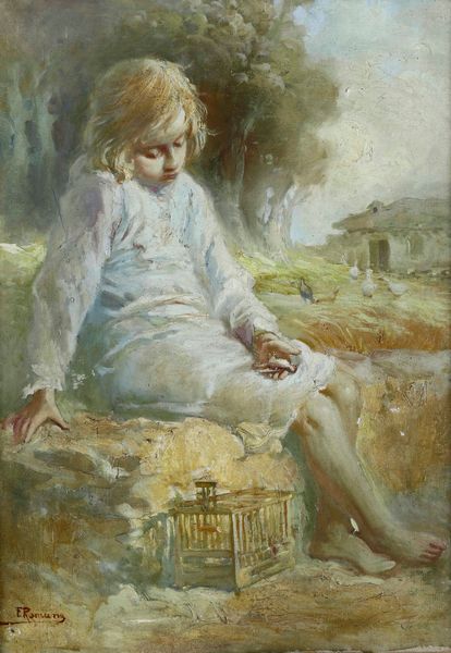Francesco Romano : Bimba seduta  - Asta Dipinti del XIX e XX secolo - Associazione Nazionale - Case d'Asta italiane