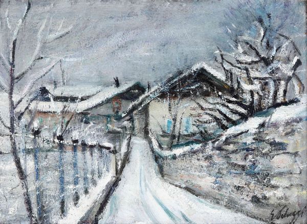 Eso Peluzzi : Nevica a Bardonecchia, 1958  - Asta Dipinti del XIX e XX secolo - Associazione Nazionale - Case d'Asta italiane